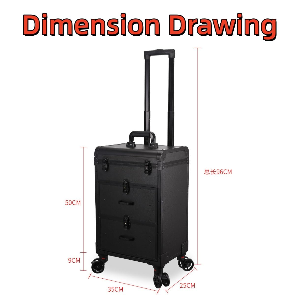 Rolling Makeup Train Case Drawers Locks Universal Wheels for Makeup