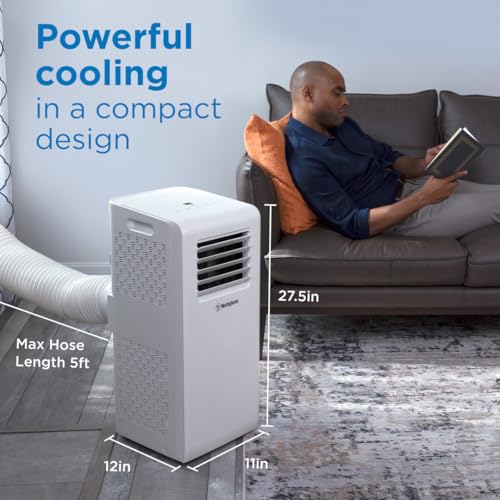 Image of Westinghouse 10,000 BTU Air Conditioner Portable For Rooms Up To 300 Square Feet, Portable AC with Home Dehumidifier, 3-Speed Fan, Programmable Timer, Remote Control, Window Installation Kit, White