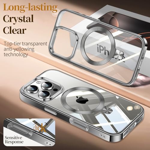Image of ESTPEAK Titanium Grey CD Mag-Stand Case for iPhone 16 Pro Max Case with Invisible Magnetic Ring, [Fit for MagSafe] [Never Yellowing] Top Clear Phone Case Cover for iPhone 16 ProMax 6.9 inch