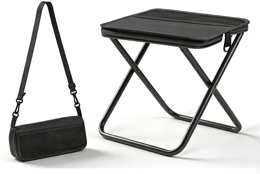 Foldable Backpack Stool, 2026 New Foldable Backpack Stool for Adults, Folding Camping Stool which can Turned Into a Satchel, Ultralight Pocket Chair for Fishing Hiking Camping (Black, Large)