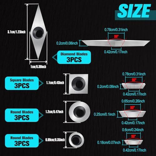 SPEEDWOX 12 Pieces Tungsten Carbide Cutters Inserts Set for Wood Lathe Turning Tools Include 11mm Square with Radius,12mm and 8.9mm Round,31mm 10mm Diamond with Sharp Point, 12 Pieces Screws 2 SPEEDWOX 12 Pieces Tungsten Carbide Cutters Inserts Set for Wood Lathe Turning Tools Include 11mm Square with Radius,12mm and 8.9mm Round,31mm 10mm Diamond with Sharp Point, 12 Pieces Screws - Image 2