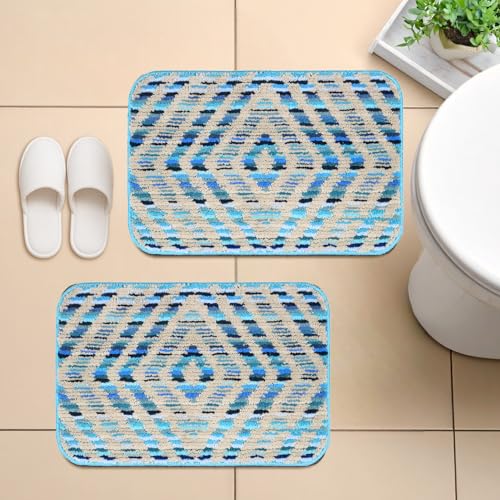 Image of Saral Home Microfiber Bathmat & Jute Doormat Set. 40x60 cm, Pack of 2 (Blue, 40X60-2PC, Diamond)