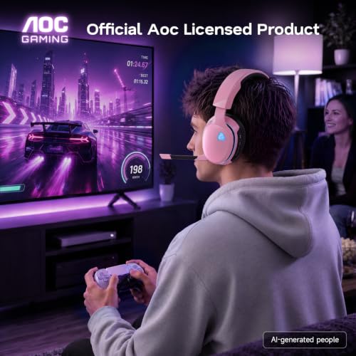 Image of AOC 2.4GHz Wireless Gaming Headset for PS5, PS4, Switch, 45Hr, Blush Pink | Bluetooth 6.0 Gaming Headphones with Noise Canceling Mic, 7.1 Virtual Surround, Great for Fortnite & Call of Duty /FPS Gamers
