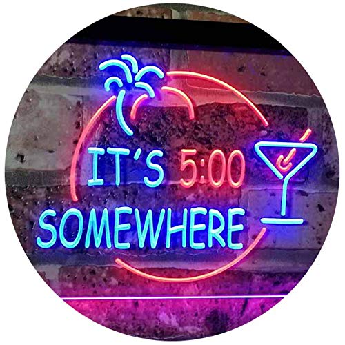 ADVPRO It's 5 pm Somewhere Bar Beer Cocktails Dual Color LED Neon Sign Blue & Red 300 x 210mm st6s32-i2090-br