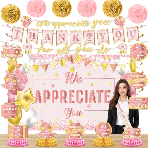 Image of Pink Rose Gold We Appreciate You Party Decorations for Women Labor Day