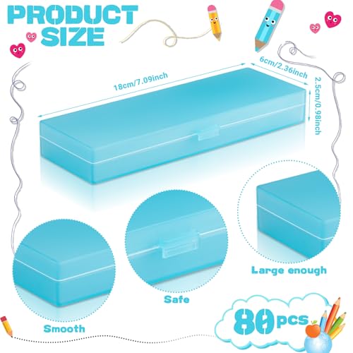 Image of Fainne 80 Pieces Back to School Plastic Pencil Boxes Pencil Case Bulk Frosted Clear Multi Colored Pens Holder Stackable Container with Lid & Snap for Stationery Office Classroom(White Pink Blue Green)