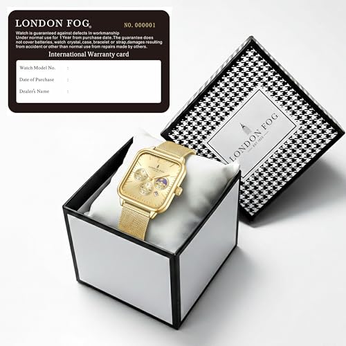 Image of London Fog Hampstead Collection Chronograph Watch for Men with Square Dial, Luminous Hands & Hour Markers, Date Display & Mesh Metal Strap - LFM10007
