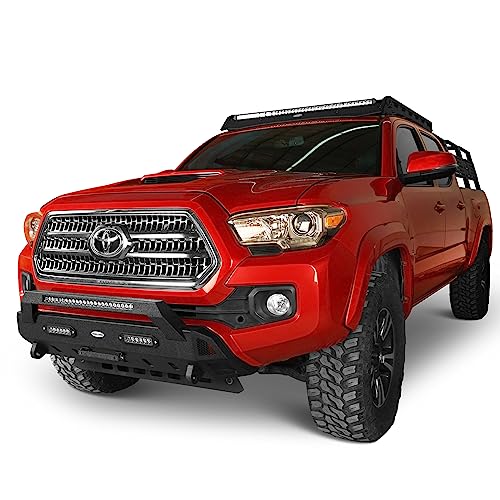 Image of Hooke Road Tacoma Stubby Sharp Front Bumper for 2016-2023 Toyota Tacoma 3rd Gen Truck, Solid Steel Bumper with LED Lights and D-Ring Mounts