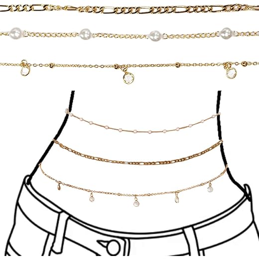 3pcs Adjustable Gold Plated Waist Chain