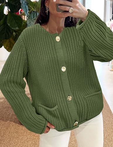 Image of PRETTYGARDEN Cardigan Sweaters for Women 2026 Trendy Oversized Knit Chunky Button Cardigans Fall Winter Outfits with Pockets