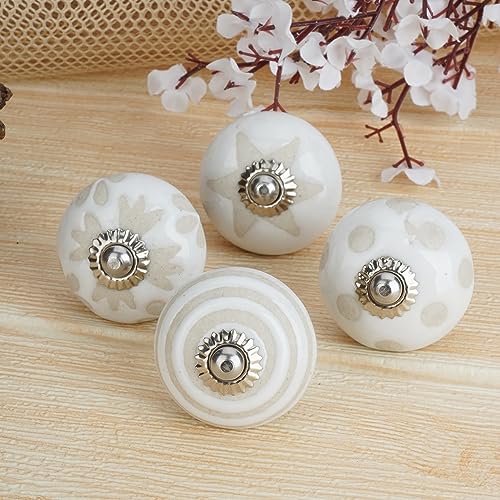 Ajuny Gray and White Ceramic Knobs for Cabinet Dresser Drawer and Furniture Hand Painted Antique Floral Cupboard Pull Knob (Gray and White - Image 2