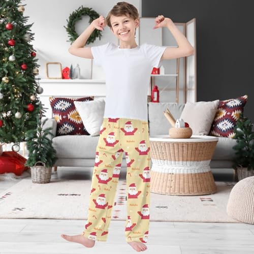 Boy's Lounge Pants Santa Christmas Candy Cane Kids Jogger Pants Elastic Waist Long Bottoms with Pockets 6-14 Years2