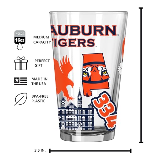 Image of Logo Brands NCAA 16 oz Pint Glass - Durable Glass With Bold Team Color- Chip-Resistant Rim Drinkware For Fans, Tailgates, Home Bars & Everyday Use