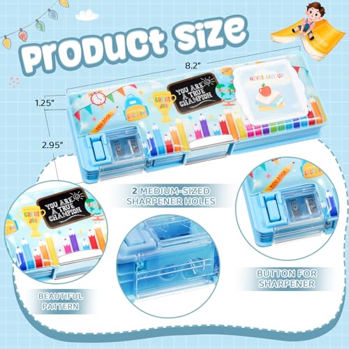 Image of Henoyso Multifunctional Pencil Box for Boys, Blue Inspirational Pencil Case with Calculator and Sharpener, 2026 Back to School Supplies Organizer for Kids Teens Students, Elementary Gift