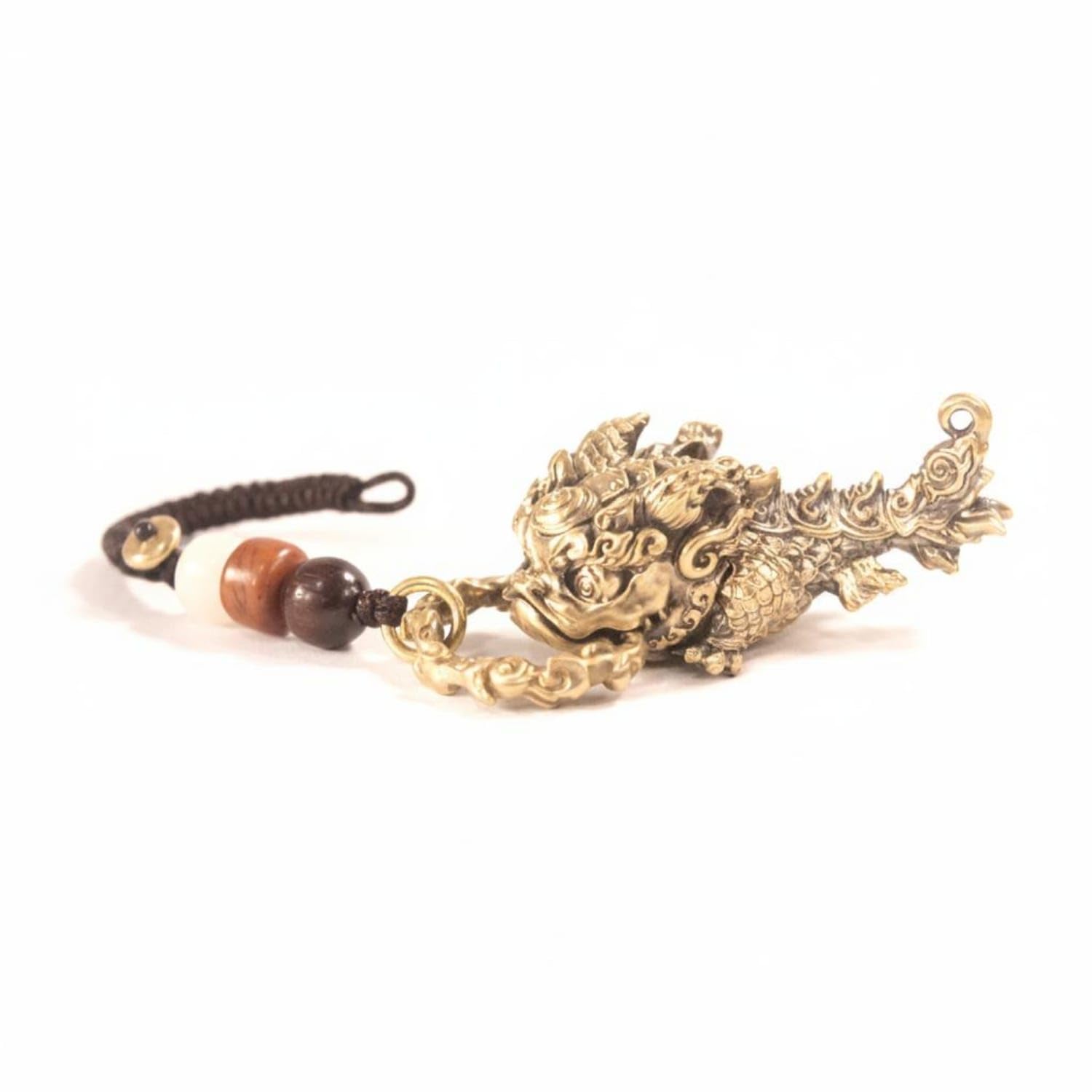 SHOPORA Intricate Relief Chi Dragon Charm Curled Flames Dragon Charm Ornament Hanging Loop Fashion Accessory Scaled Body for Desk Display, Brass W Rope-image-28