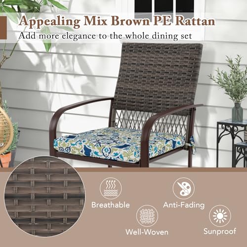 COSTWAY 5 Pieces Patio Dining Set, Square Garden Table with 4 Rattan Armchairs, Removable Cushions & Umbrella Hole, Outdoor Wicker Conversation Furniture Set for Balcony Yard Poolside 2 COSTWAY 5 Pieces Patio Dining Set, Square Garden Table with 4 Rattan Armchairs, Removable Cushions & Umbrella Hole, Outdoor Wicker Conversation Furniture Set for Balcony Yard Poolside - Image 2