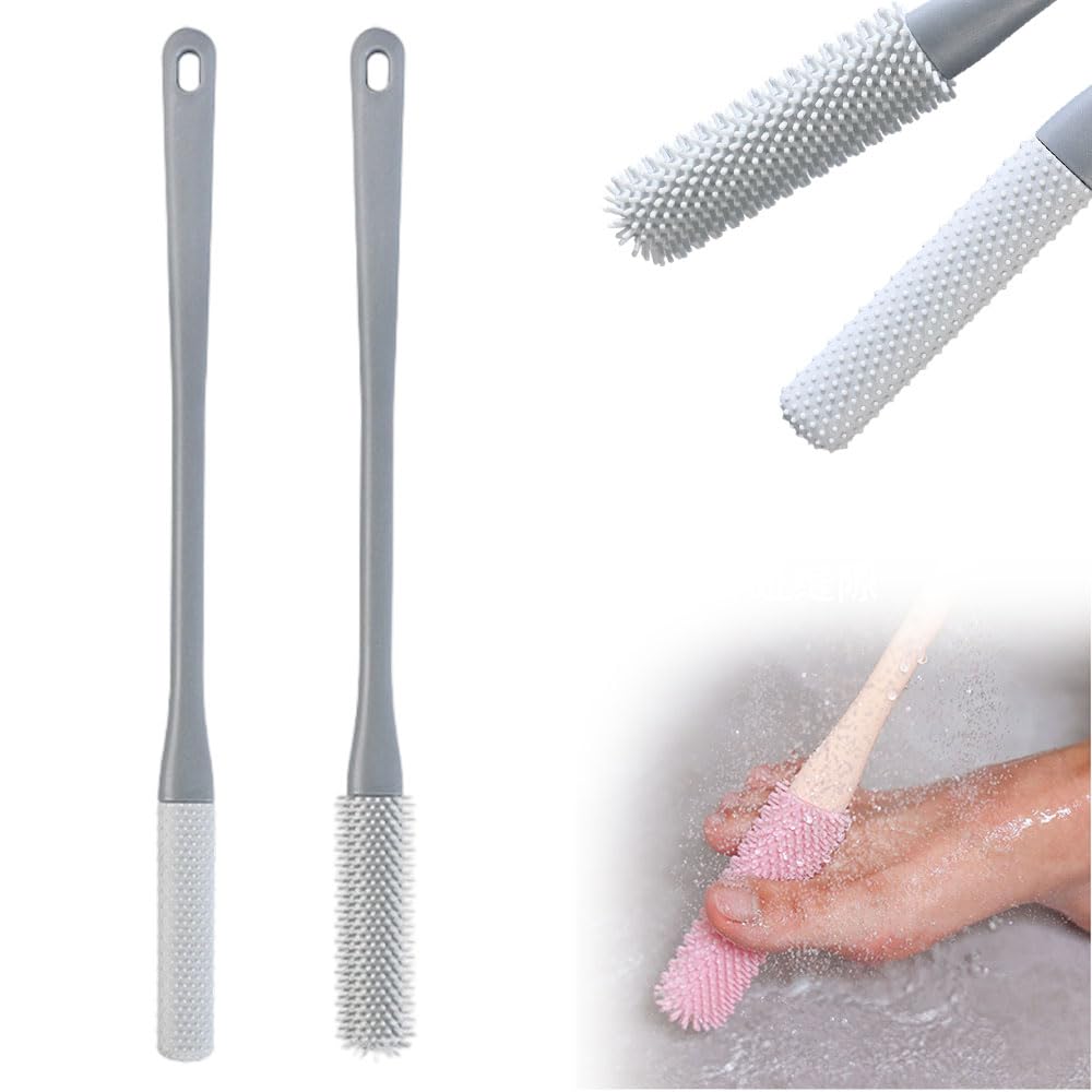 Long Handled Silicone Toe Crevice Cleaning Brush & Exfoliating Brush, 2025 New Soft Rubber Toe Cleaning Tool, Foot Scrubber Shower Feet Care for