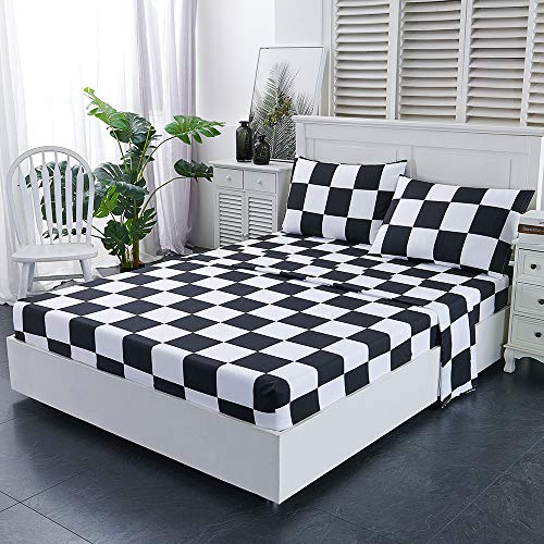 Image of Best Season Queen Size Sheet Set 4 Piece -Microfiber Soft Durable Bedding Sheet Set,Deep Pocket,Stain,Fade & Wrinkle Resistant (Plaid Black&White)