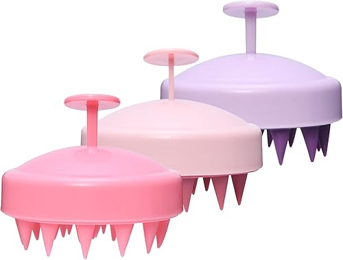 Paquete de 3 cepillos de champú masajeador para el cuero cabelludo con cerdas de silicona suaves para eliminar la caspa y el crecimiento del