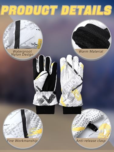 Image of Honoson 2 Pairs Kids Snow Gloves, Winter Waterproof | for Outdoor Snowboard Sledding, Warm Fleece Lining, Windproof, Adjustable Wrist Strap, Youth Cold Weather Ski Glove