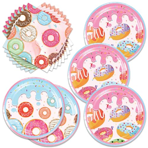 40pcs Donut Party Supplies,include 20 dessert plate, 20 Napkin,Used for Candyland Birthday Party Decoration