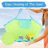Strandspielzeug Tasche Groß, Strandtasche Netztasche für Sandspielzeug Wasserspielzeug, Wiederverwendbare und Faltbare Kinder Aufräumsack für Strand Picknick/Schwimmbad/Wäschesack/Familie Urlaub