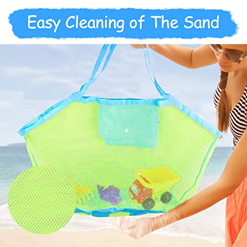 Strandspielzeug Tasche Groß, Strandtasche Netztasche für Sandspielzeug Wasserspielzeug, Wiederverwendbare und Faltbare Kinder Aufräumsack für Strand Picknick/Schwimmbad/Wäschesack/Familie Urlaub
