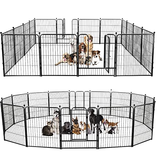 QUDEISB Portable Dog Fence Heavy Duty Metal Pet Dog Playpen with 32 Inch Height,Dog Pen Extra Large Indoor Outdoor Dog Fences for The Yard, Home, Camp (16 Panels)