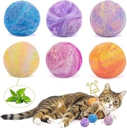 Retro Shaw Catnip Balls with Bell Inside - 6 Pcs Interactive Catnip & Silvervine Cat Toys, Durable Wool Balls for Indoor Cats, Kitten Teething Toys, Natural Catnip Toys for Bored Cats