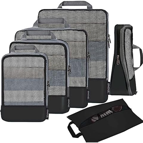 BAGAIL 4 Set/6 Set/8 Set Compression Packing Cubes Travel Accessories Expandable Packing Organizers(Black HalfMesh 6 Set) Cover