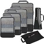 BAGAIL 4 Set/6 Set/8 Set Compression Packing Cubes Travel Accessories Expandable Packing Organizers (Half Mesh, 6-Black)
