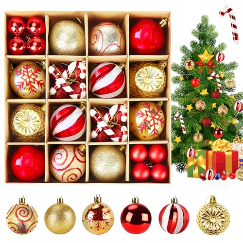 KIMIGO Juego de 40 Bolas de Navidad para árbol,Doradas y Rojas Adornos Arbol Navidad,DecoracióN para Colgar en Fiestas de Temporada,Decoración del Hogar y Decoración de Jardines al Aire Libre