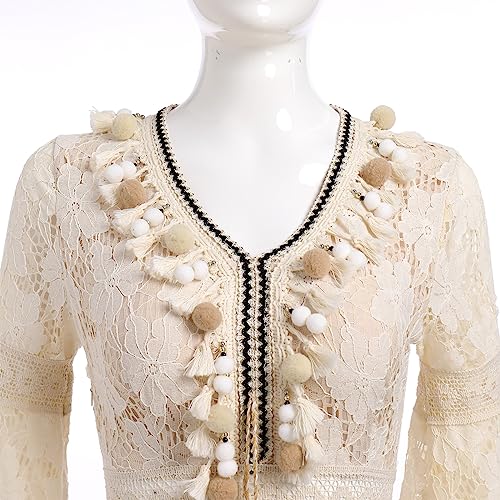 Vestido de encaje bohemio largo y túnica playera sin mangas para mujer 3