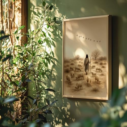 Quadro Decorativo Jesus Pastor Com Moldura Religioso Cristo Ovelh...
