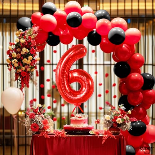 Image of KatchOn Foil Red Number 6 Balloon For Happy Birthday Decorations - 40 Inch
