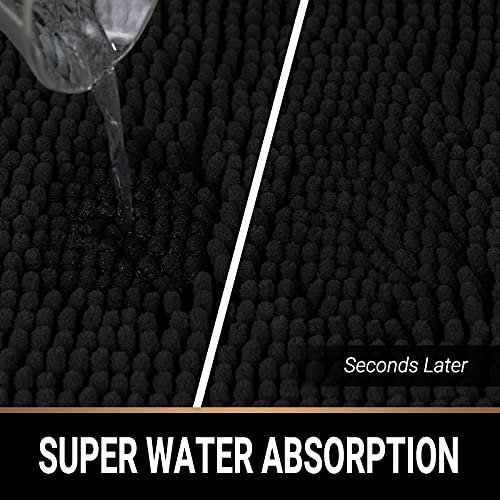 Mayshine 2 Piece Chenille Bathroom Rug Toilet Set, Ultra Soft Shaggy Non Slip Toilet Mats, Water Absorbent, Machine Washable Plush Bath Mat Contour And Rectangle (Black, 32X20 / 20X20 Inches U-Shaped) #TOP6