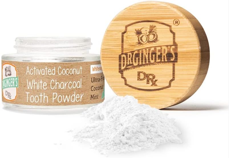 Dr. Ginger's Activated White Charcoal Powder, All-Natural Formula for Sparkling Teeth, Gum Support & Enamel Safety, Anticavity, Max Brushings, Fluoride-Free, Coconut Mint Flavor, 1.28oz jar