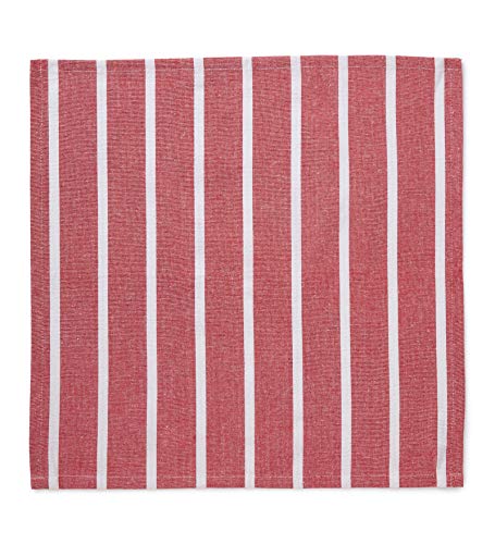 Image of Encasa XO Dining Table Napkins Set of 12, 43x43 cm | Machine Washable Reusable, Recycled Cotton Cloth Napkin, Soft & Absorbent, Table Decor for Hotels, Farmhouse - White & Roma Red Stripes