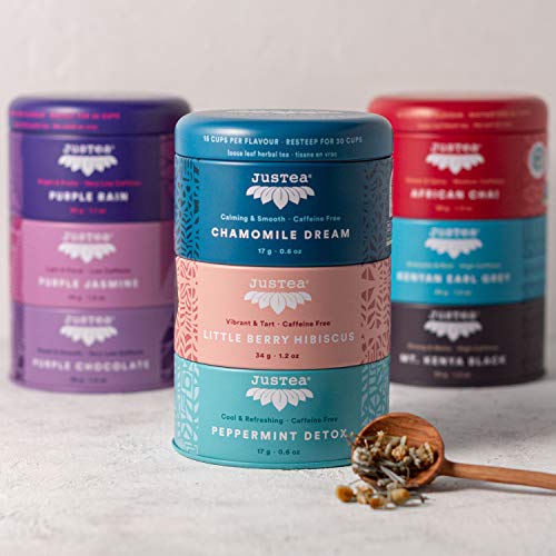 Trio Herbal Tea | JUSTEA | 68 gram | 90 kop | Chamomille Dream | Little Berry Hibiscus | Peppermint Detox | Biologische… - Afbeelding 8