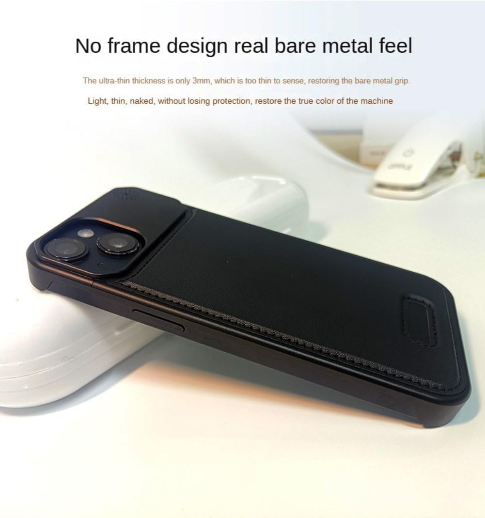 for iPhone 14 Pro Magnetic Case for Men ，Aroma Metal Protective Case Anti-Fall Heat Dissipation, Anti-Scratch Slim, Aluminum and Leather Case for Women (Black)