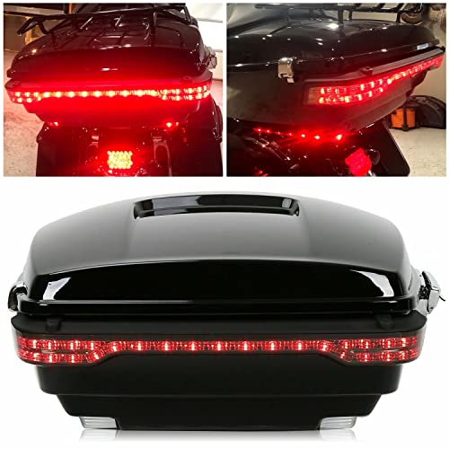 Image of ECOTRIC King Motorcycle Storage Trunk Compatible with 2014-2024 Harley Touring w /Brake Turn Tail Light Lamp w /Latches w /Hinges