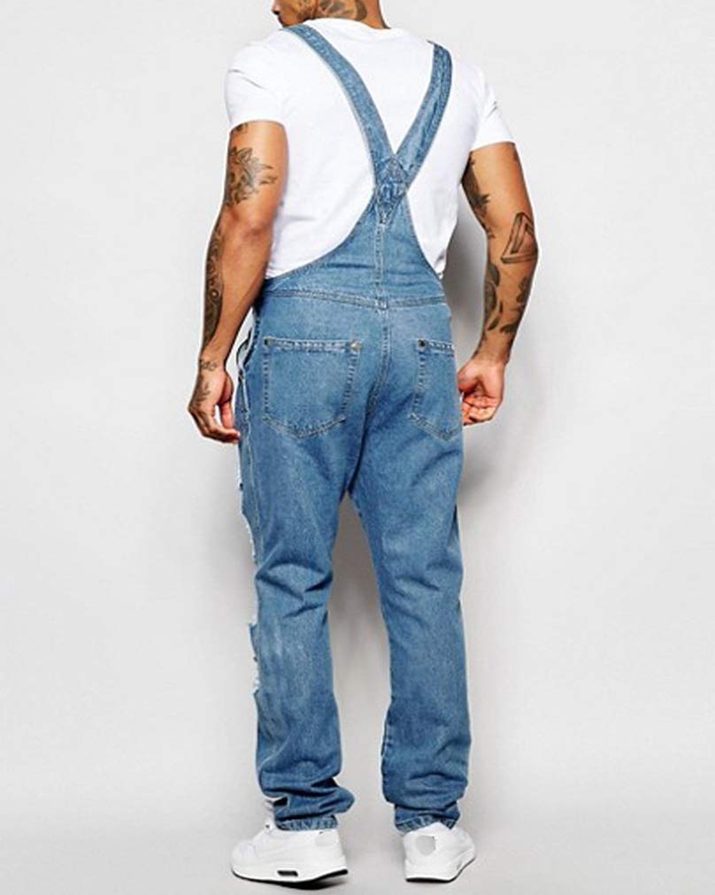 GUOCU Monos de Mezclilla para Hombre Rotos Desgastados Pantalones Peto Vaqueros Vintage Jumpsuit de Casual Trabajo