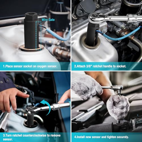 Image of DURATECH O2 Oxygen Sensor Socket 3 /8 inch Drive x 7 /8 inch(22mm), Oxygen Sensor Remover Tool Chrome-Vanadium Steel with Side Wire Gate, O2 Removal and Installation