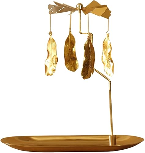 Miniatura 11 de Creahaus Portavelas giratorio con bandeja, diseño de carrusel Glod, portavelas giratorio de metal para centro de mesa, Navidad, día de San Valentín