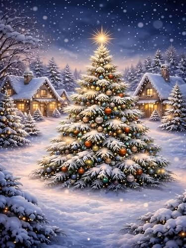 HHMATITS Christmas Diamond Art Kits for Adults - Christmas Tree Diamond Painting Kits for Beginners 5D DIY Gem Art Crafts Paint by Diamonds Home Wall Decor Gift 12x16 Inch