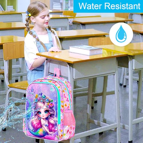 Image of CCJPX 3Pcs Mermaid Backpack for Girls, 16 inch Kids Bookbag with Lunch Box, Water Resistant Elementary School Bag for Kindergarten Preschool Toddler (Pink)