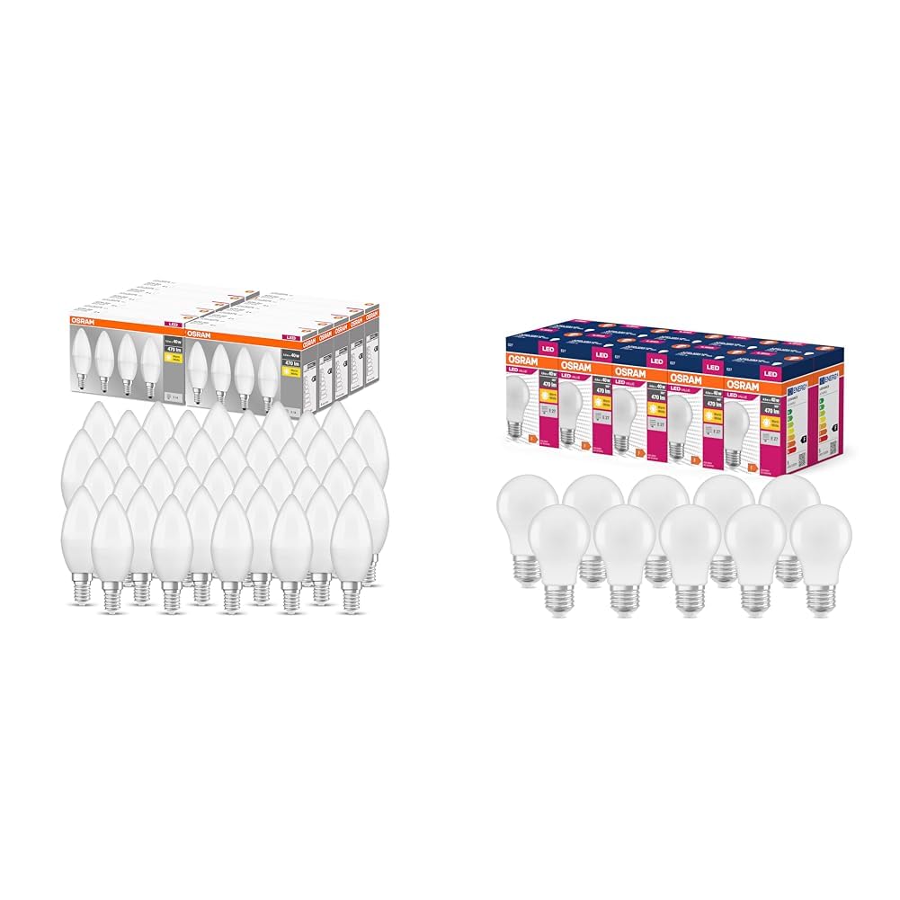Osram Ledvance LED Base Classic B, in Kerzenform mit E14-Sockel & LED Star Value Classic A40 LED Lampe für E27 Sockel, Birnenform