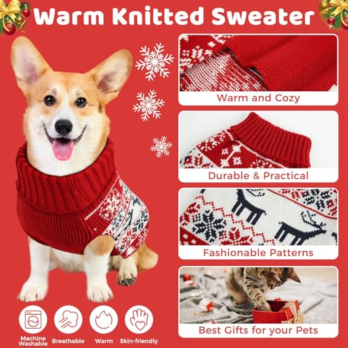 Image of Christmas Dog Sweaters for Small Medium Large Dogs and Cats,Pet Soft Warm Holiday Outfit Girl & Boy,Pup Winter Clothes Turtleneck Double Knitting Collar for Outdoors Playing (Deer,XXL)