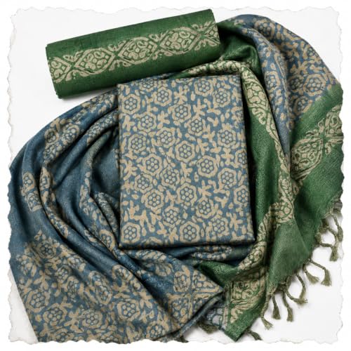 Image of HAIDER ALI AND SONS Handloom Cotton Silk Batik Print Unstitched Dress Material for Women with Dupatta | Bhagalpuri Suit Set | Salwar Suit Material | Festival, Party & Casual Wear