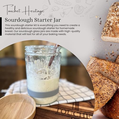 Sourdough Starter Jar (32oz) | Thick Glass with Bamboo Lid